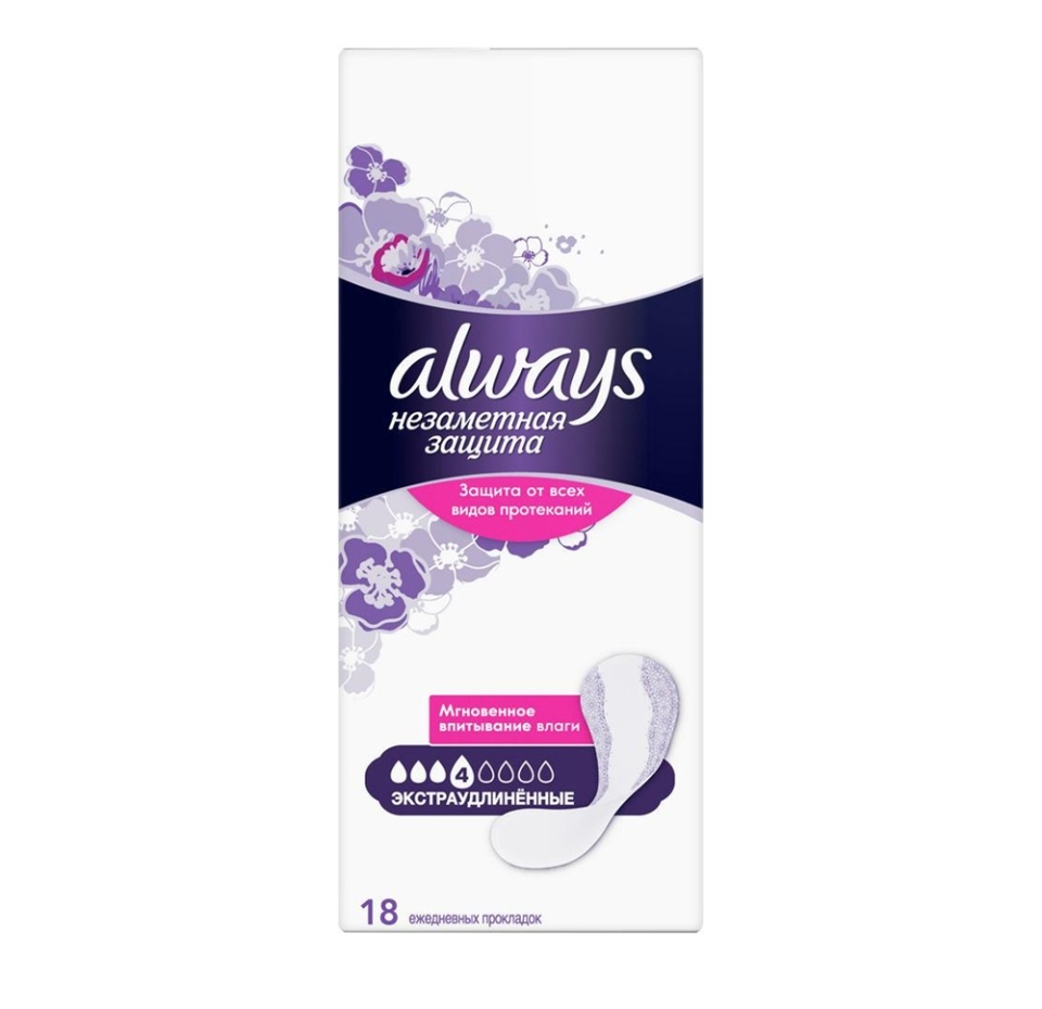 

Прокладки ежедневные Always Незаметная защита экстраудлиненные 18 шт.
