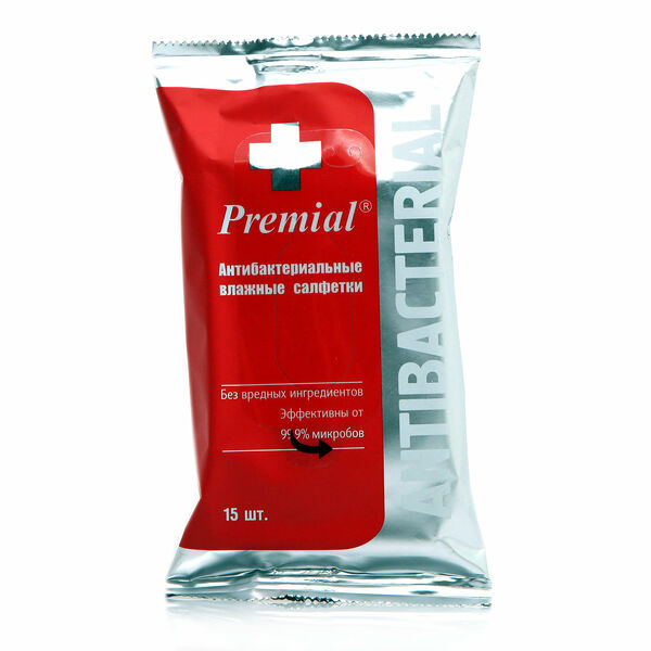 Салфетки влажные антибактериальные Premial 15 шт