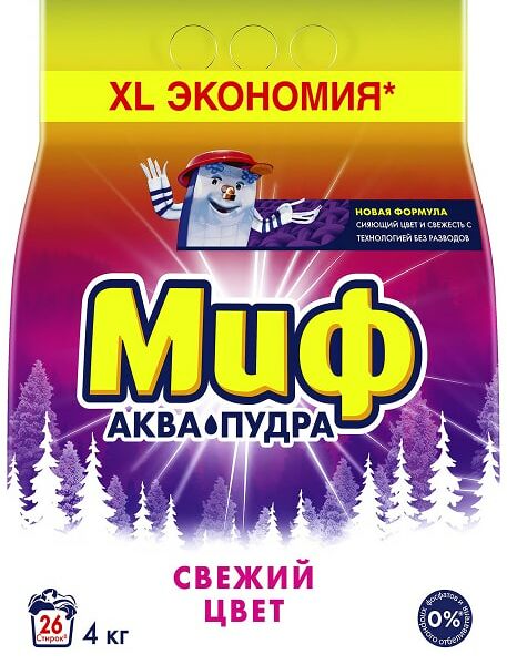 Стиральный порошок Миф Аквапудра Свежий цвет 26 стирок 4кг