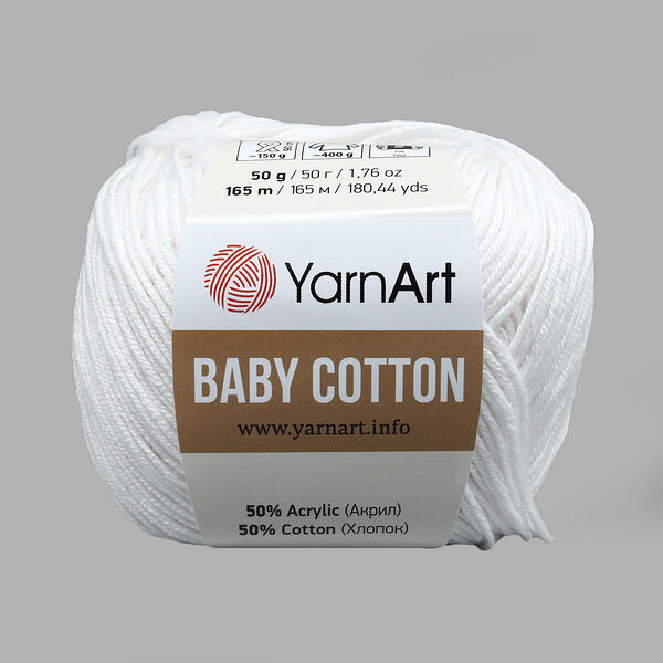 Пряжа YarnArt 'Baby Cotton' 50гр 165м (50% хлопок, 50% акрил)(400 белый),шт