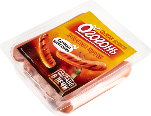 

Сосиски Огогонь Запеченная корочка Сочная классика вареные 400г