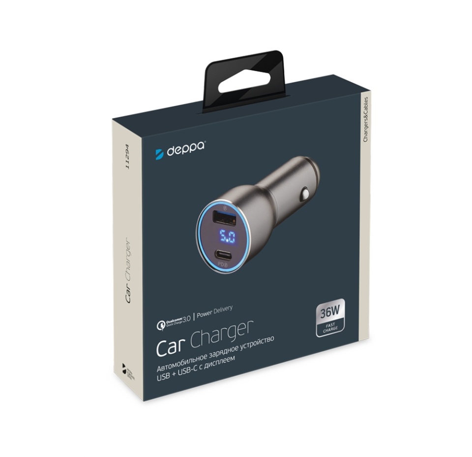 

Aзу USB A + Usb-c Deppa Pd, qc 3.0, 36w дисплей, алюминий, графит Китай