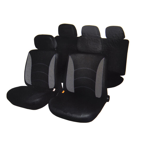 Ng  авточехлы 9 пр., полиэстер, гамма, 3 молн. в спинке, 3 молн. в сидении, черный/серый