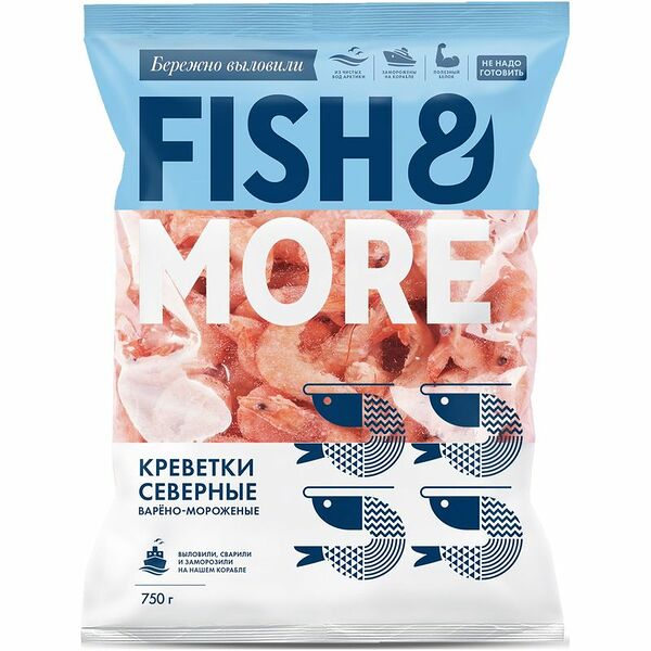Креветки северные варено-мороженые Fish&More в панцире 80/100