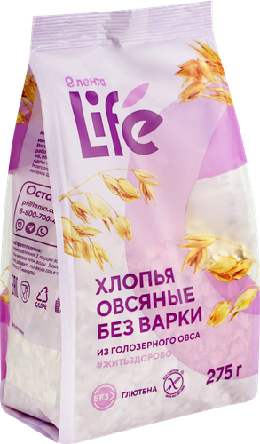 

Хлопья овсяные безглютеновые Лента Life, 275г
