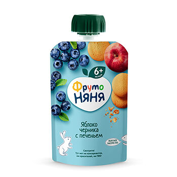 Пюре ФрутоНяня Яблоко, черника с печеньем с 6 месяцев