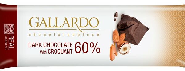 Шоколад Gallardo Темный с грильяжем 60% какао 23г