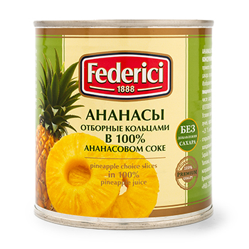 

Ананасы Federici отборные кольцами в ананасовом соке, 435 г