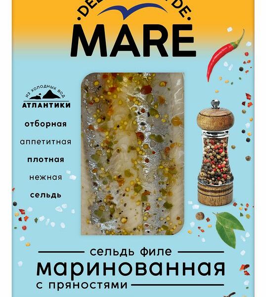 Сельдь атлантическая Балтийский Берег Mare филе маринованное с пряностями, 150г