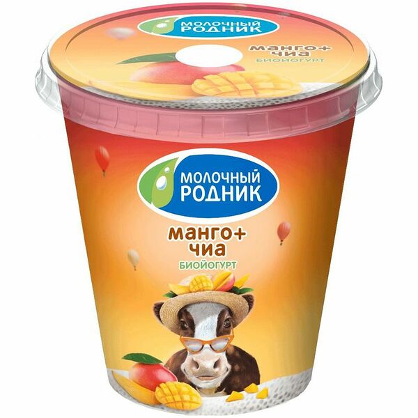 Биойогурт МОЛОЧНЫЙ РОДНИК Манго, чиа 2,5%, бзмж