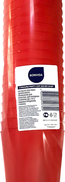 Стакан одноразовый BONVIDA Party Cup 300мл, 20шт, цвет в ассортименте