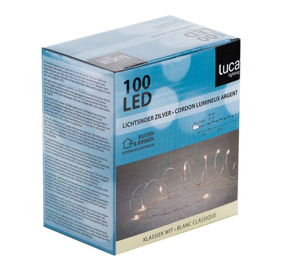 

Электрогирлянда классический белый свет 100 led, цвет серебро, 1000 см