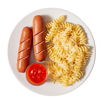Сосиски с фузилли и тёртым сыром Уже Готово