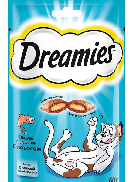 Лакомство для взрослых кошек Подушечки Dreamies с лососем