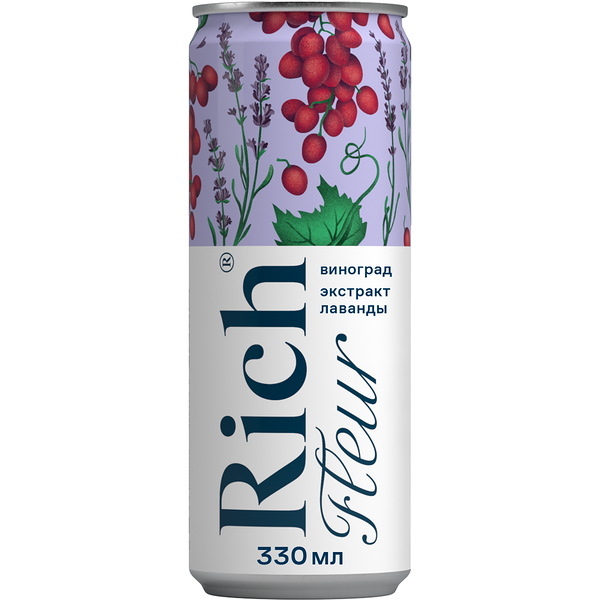 Напиток сокосодержащий RICH Fleur из винограда с ароматом лаванды газированный, 0.33л