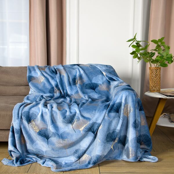 Плед Ginko, 200х220 см, микрофибра, серо-синий