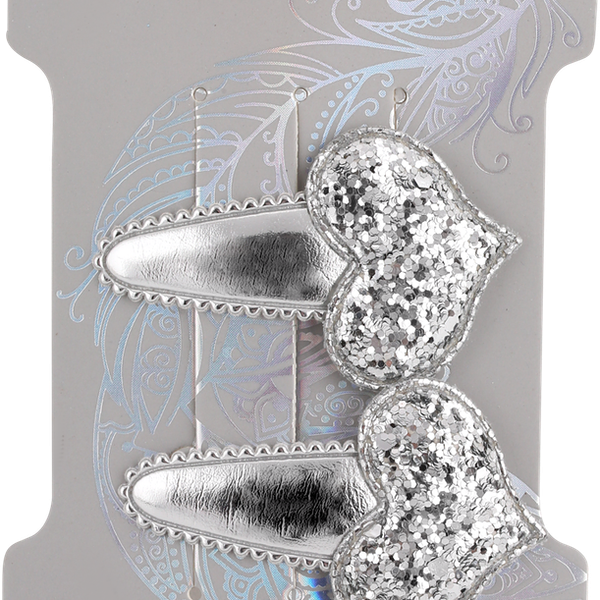 Заколка для волос клик-клак B&H Сердца серебряная, 2шт