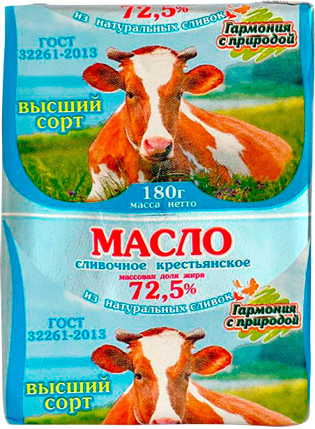 

Масло сливочное Гармония с природой Крестьянское 72.5%