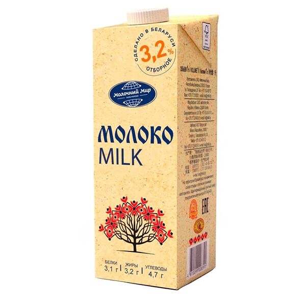 Молоко стерилизованное Молочный мир 3,2% 1 л