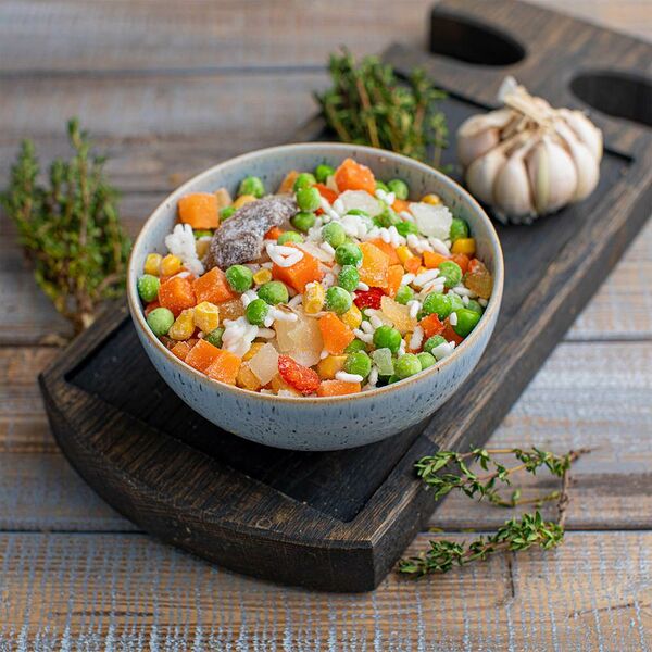 Замороженные овощи для жарки с рисом и шампиньонами