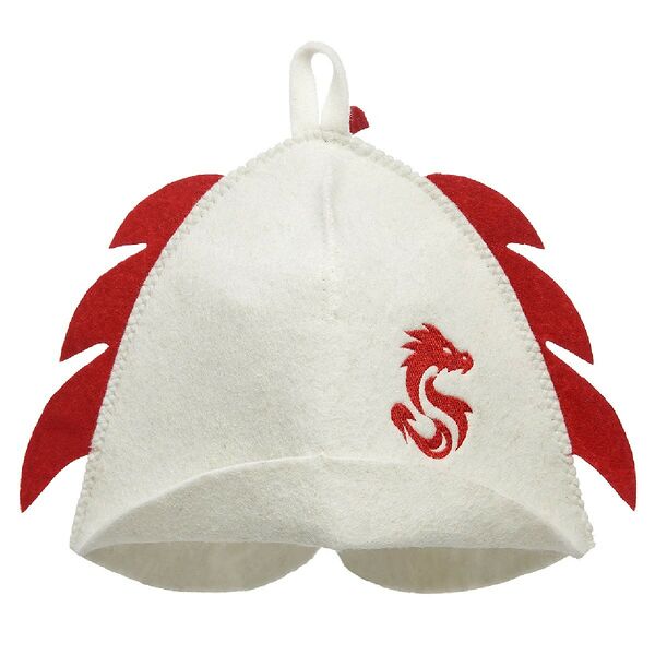 Шапка банная с вышивкой Драконья шляпа, войлок, белый