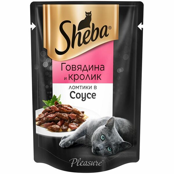 Корм для кошек Sheba Pleasure Ломтики из говядины и кролика в соусе, 85 г