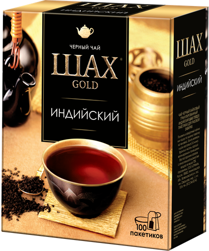 

Чай черный Шах Gold Индийский в пакетиках 100 шт 200 г