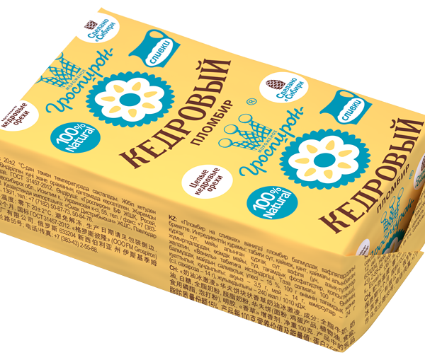 Мороженое Гроспирон Кедровый пломбир с кедровым орехом, брикет 90г