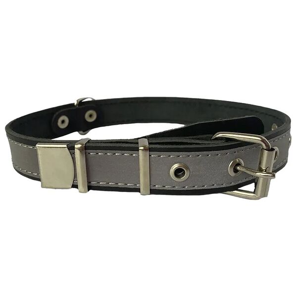 Ошейник Glogin Frais светоотражающий Черный натуральная кожа 25мм х 39-54см