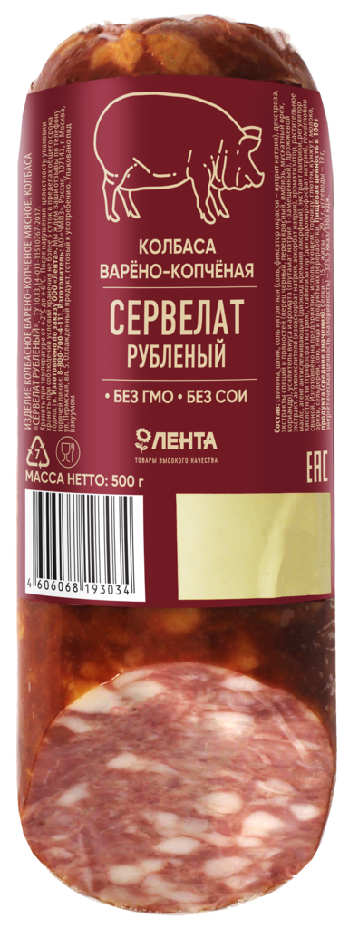 

Колбаса копчено-вареная ЛЕНТА Сервелат рубленый 500 г
