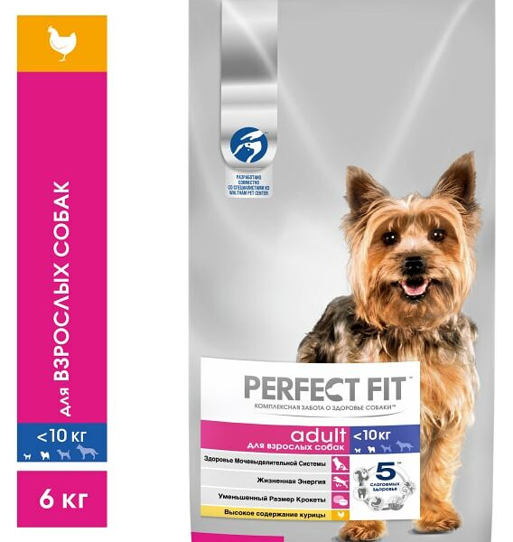 Сухой корм для собак Perfect Fit полнорационный  для мелких и миниатюрных пород старше одного года с курицей 6кг