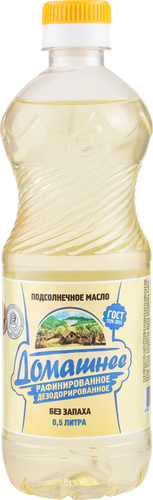 

Масло подсолнечное Домашнее рафинированное дезодорированное, высший сорт 500 мл
