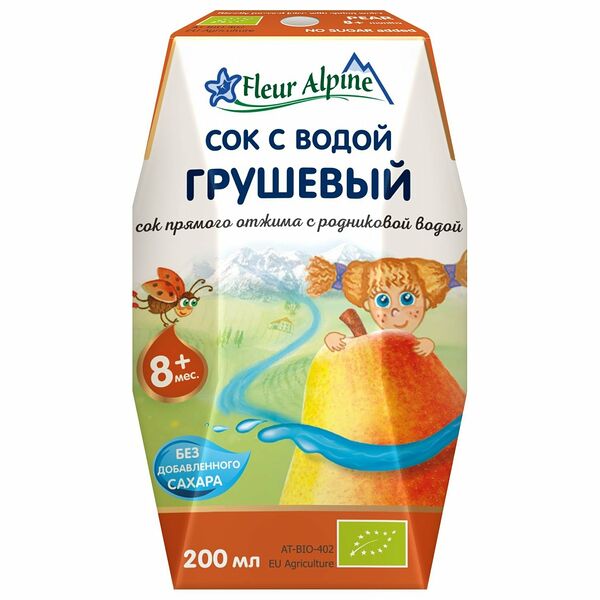 Cок грушевый прямого отжима с родниковой водой с 8 месяцев, Fleur Alpine Organic
