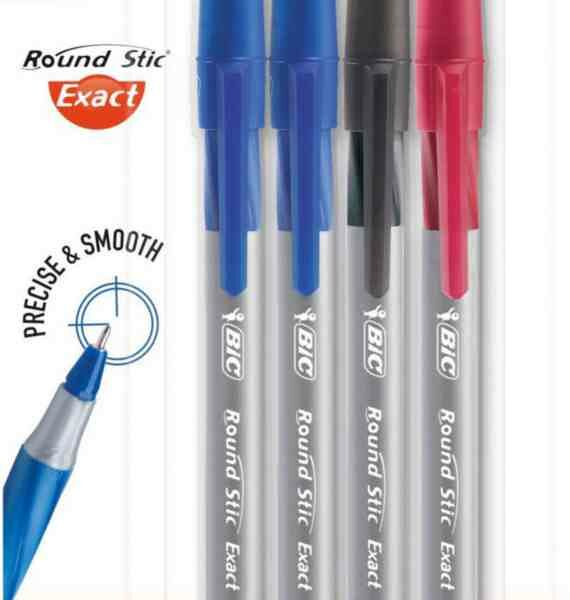 Ручки шариковые Bic Round Stic Exact цвета: синий, чёрный и красный, 4 шт.