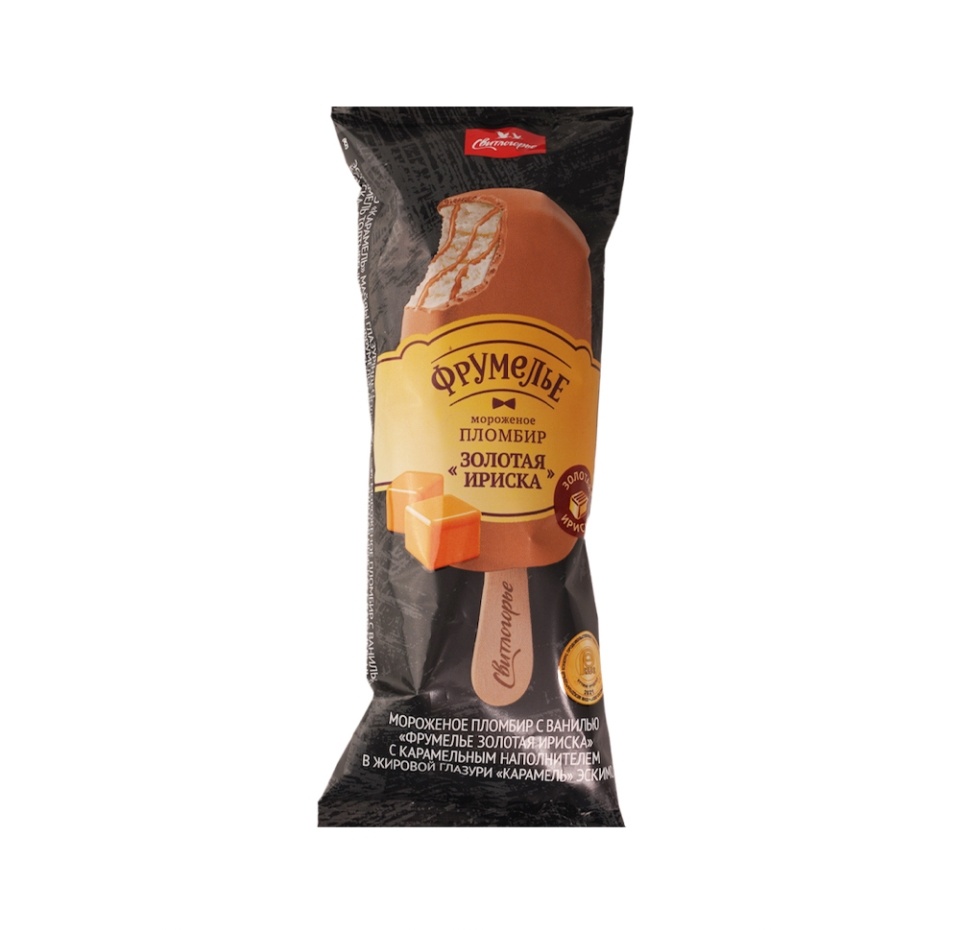 

Пломбир Свитлогорье Фрумелье Золотая ириска карамель в глазури эскимо 15% 80 г