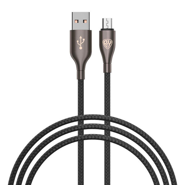 Кабель для зарядки BY керамика micro usb 1м 3 а быстрая зарядка qc3.0, тканевая оплётка, черный