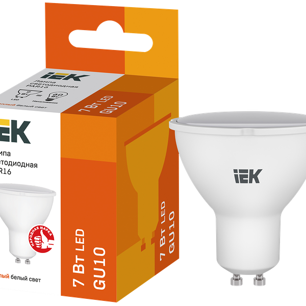 Лампа IEK LED PAR16, софит, 7Вт, 230В, 3000К, GU10