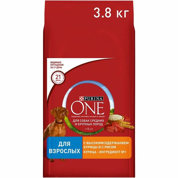 Сухой корм Purina ONE для собак с курицей и рисом, 3.8кг