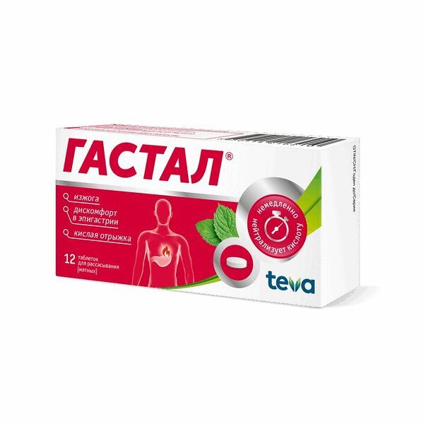 Гастал 12 шт таблетки для рассасывания мятные