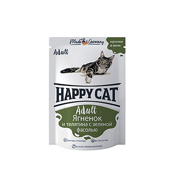Корм для кошек влажный Happy cat Adult Ягненок и телятина с зеленой фасолью 100г
