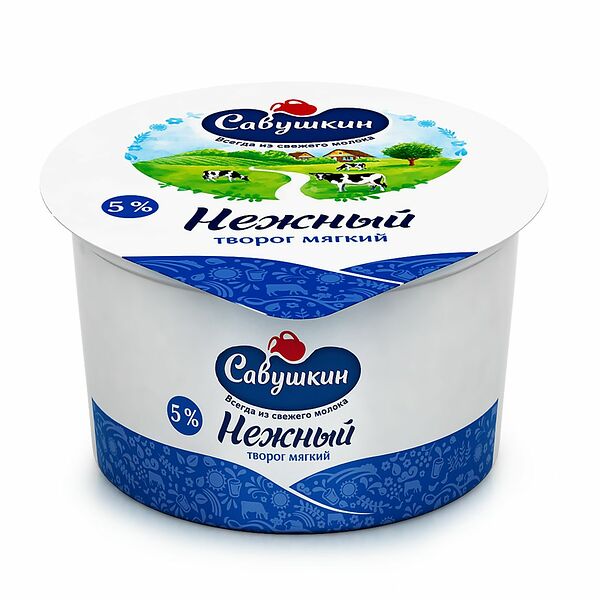 Творог мягкий Нежный 5% 200г п/ст Савушкин продукт