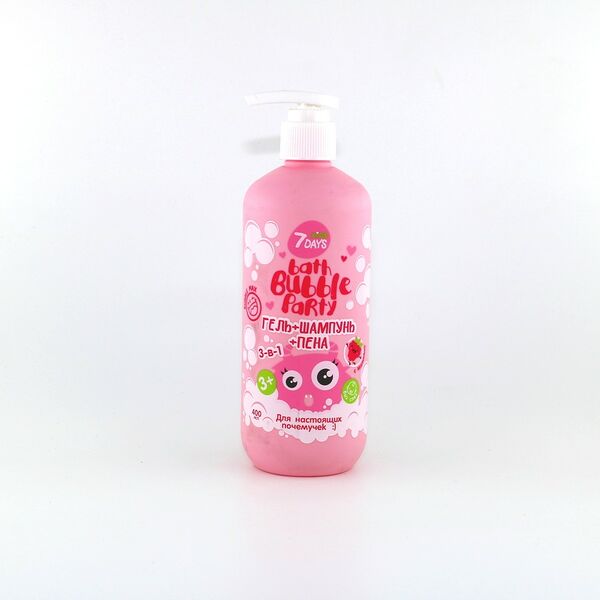 Гель+шампунь+пена 3-в-1 ДЛЯ НАСТОЯЩИХ ПОЧЕМУЧЕК с Малинкой BATH BUBBLE PARTY, 7DAYS, 400 мл