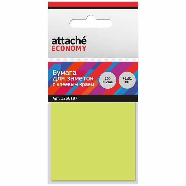 Стикеры Attache Economy с клеев.краем 76x51 мм, 100 лист неоновый желтый