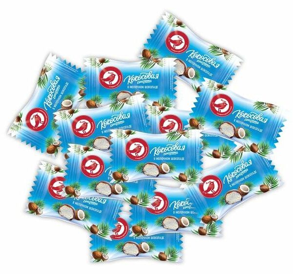 Кокосовая конфета Ашан Красная Птица в молочном шоколаде