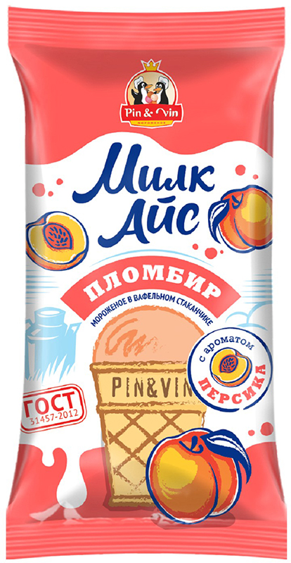 

Мороженое пломбир Милк Айс Pin&Vin с персиком 13% 70 г