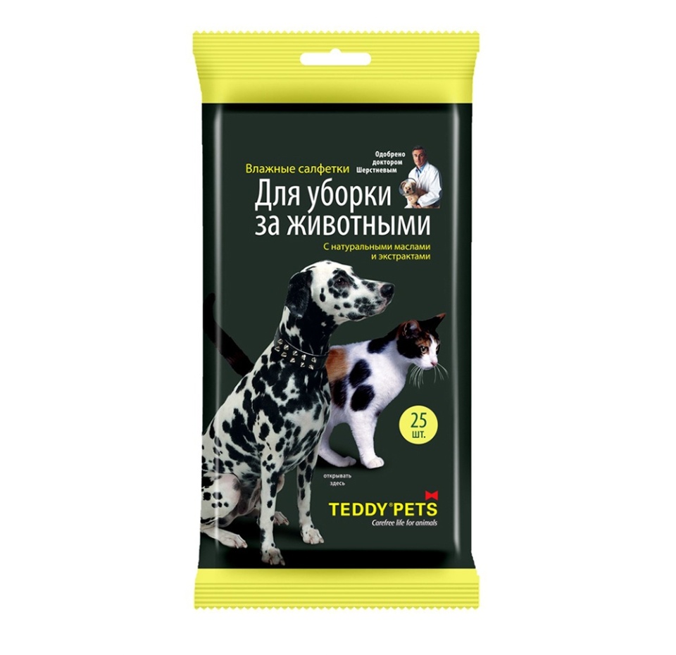 

Cалфетки Teddy Pets для уборки за животными влажные 25 шт