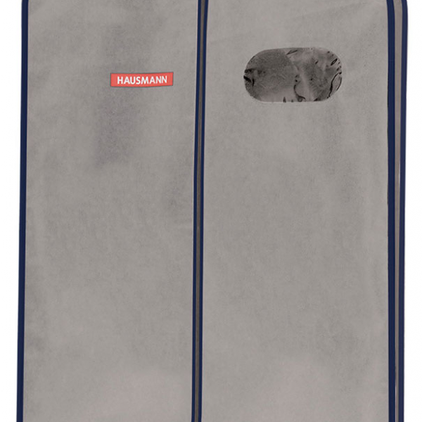 Чехол для одежды Hausmann с овальным окном и ручками объемный серый, 60х100х10 см