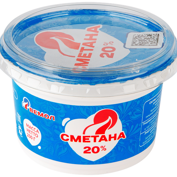 Сметана ВЕМОЛ 20%, без змж