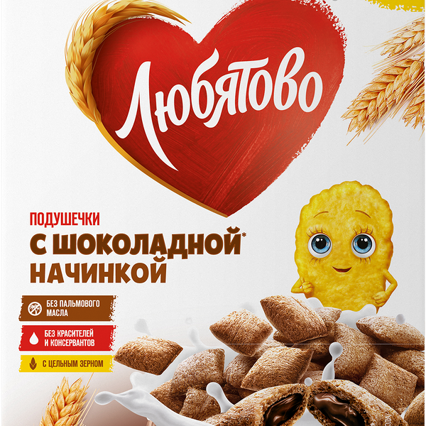 Готовый завтрак Любятово подушечки с шоколадной начинкой в коробке