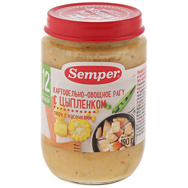 Пюре картофельно-овощное рагу Semper с цыплёнком с 12 месяцев